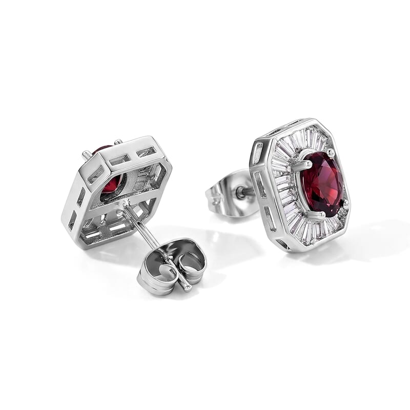 Orissa Rhodolite Garnet and Simulated Diamond 15.00 ctw Earrings in Silvertone