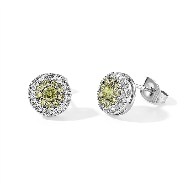 Hebei Peridot and Simulated Diamond 10.00 ctw Beaded Earrings in Silvertone