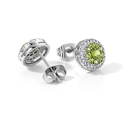Hebei Peridot and Simulated Diamond 10.00 ctw Beaded Earrings in Silvertone