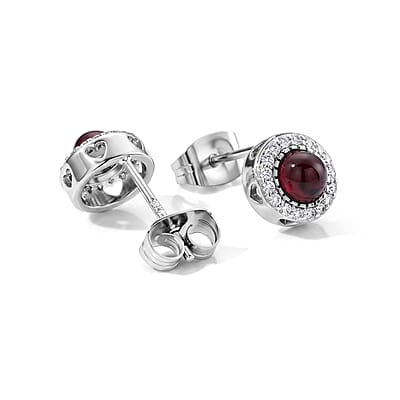 Orissa Rhodolite Garnet and Simulated Diamond 7.00 ctw Beaded Earrings in Silvertone