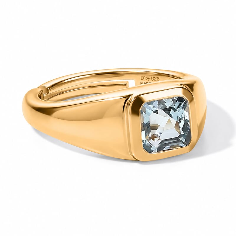 D'Joy Asscher Cut Sky Blue Topaz 1.40 ctw Solitaire (Adjustable) Pinky Ring in 14K Yellow Gold Over Sterling Silver