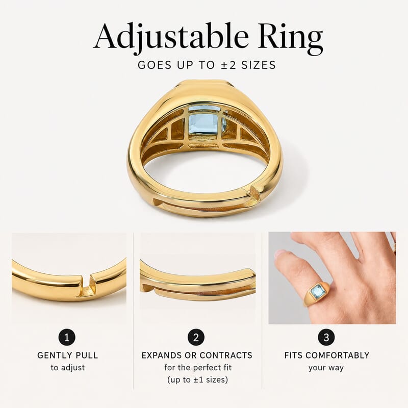 D'Joy Asscher Cut Sky Blue Topaz 1.40 ctw Solitaire (Adjustable) Pinky Ring in 14K Yellow Gold Over Sterling Silver