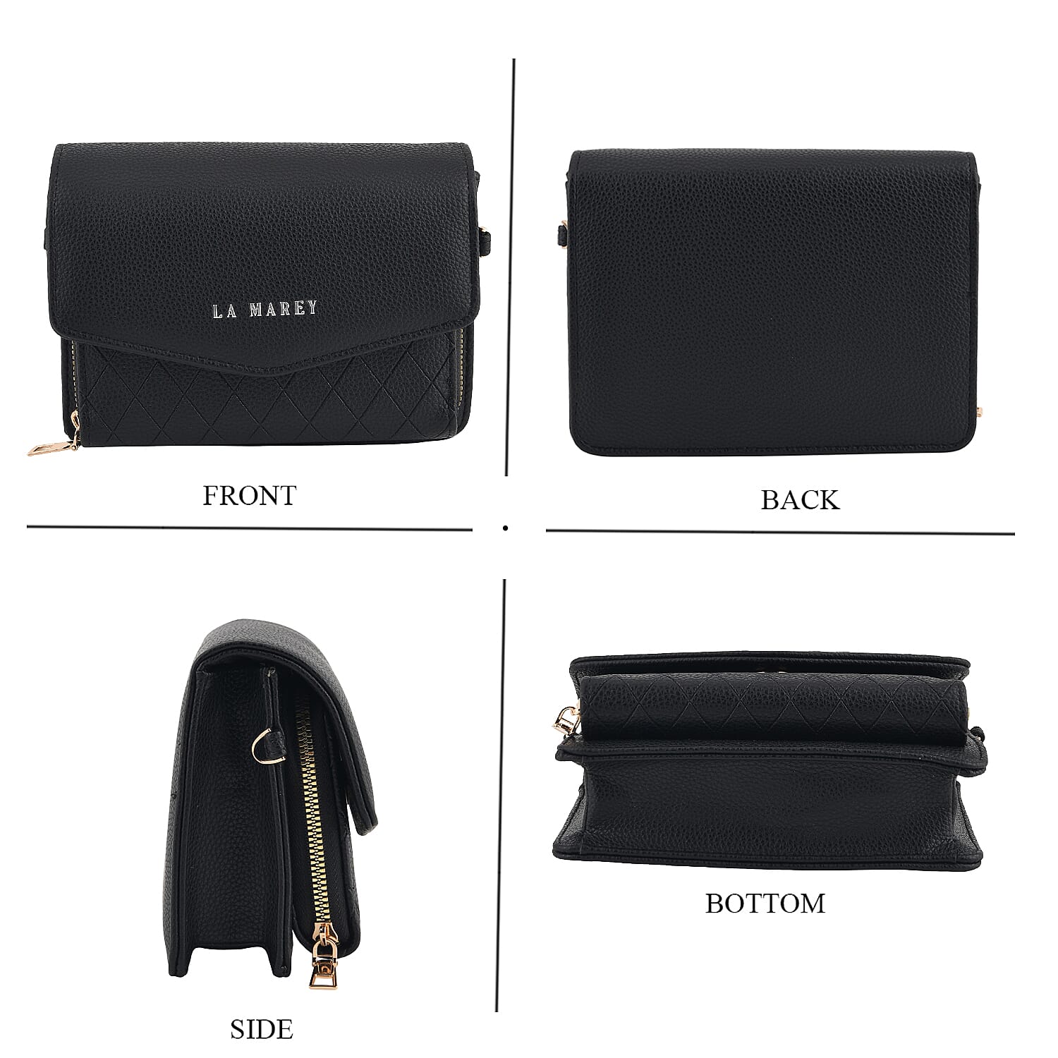 La Marey Black Faux Leather Horizontal Crossbody Bag with RFID Card Wallet