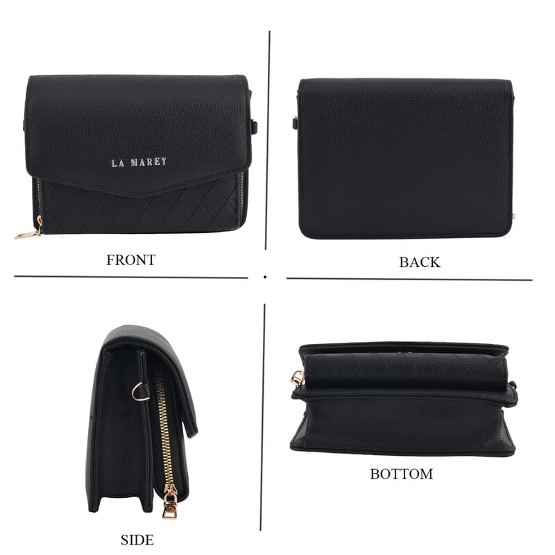 La Marey Black Faux Leather Horizontal Crossbody Bag with RFID Card Wallet