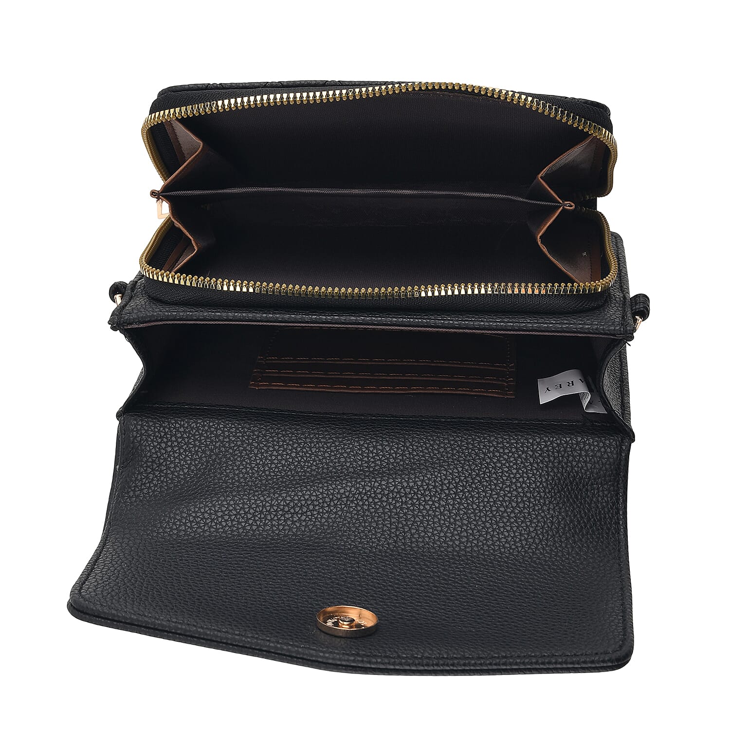 La Marey Black Faux Leather Horizontal Crossbody Bag with RFID Card Wallet