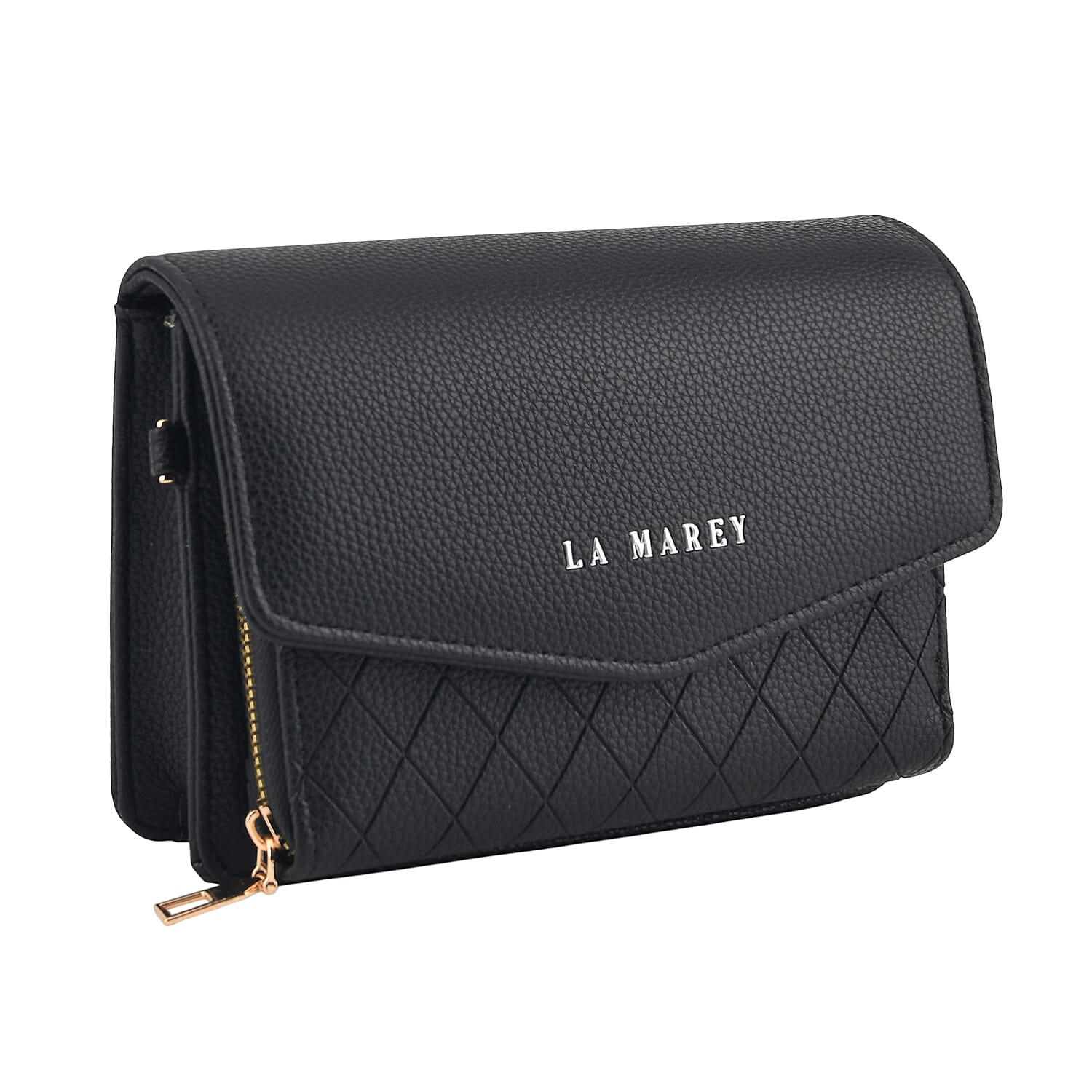 La Marey Black Faux Leather Horizontal Crossbody Bag with RFID Card Wallet