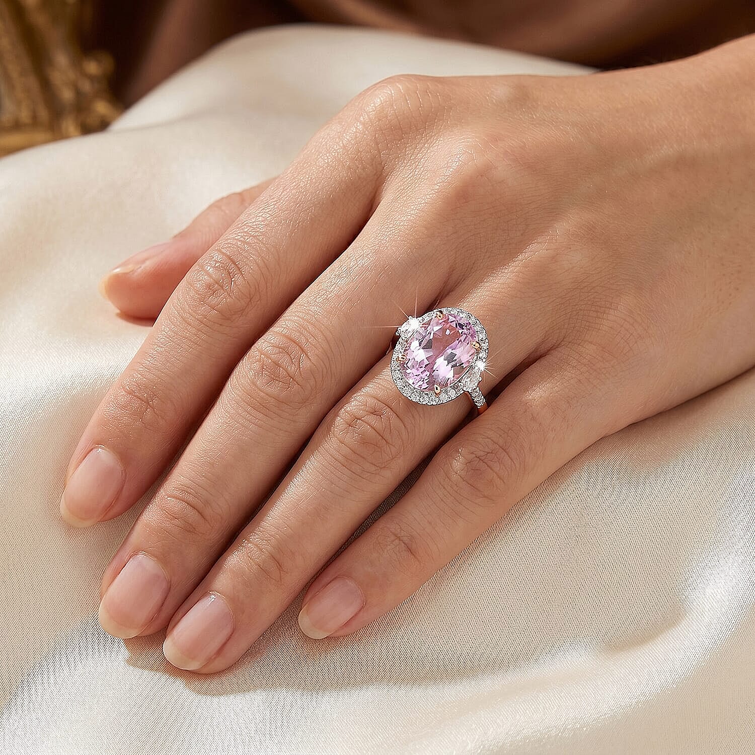 AAA Martha Rocha Kunzite and Luxuriant Lab Grown Diamond G-H SI 8.10 ctw Ring in 10K Rose Gold (Size 6.0)