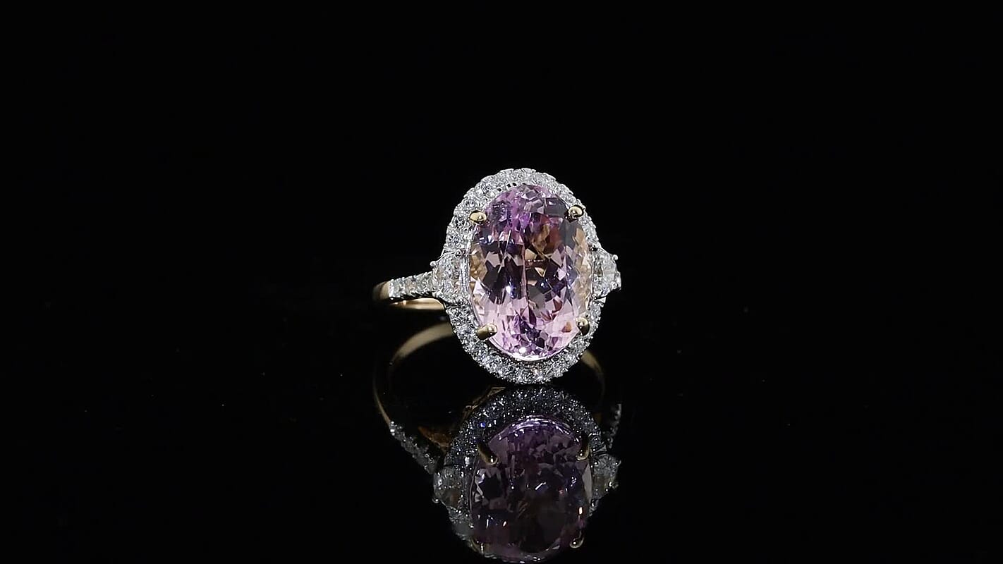 10K Rose Gold AAA Martha Rocha Kunzite, Luxuriant Lab Grown Diamond (G-H, SI) (0.62 cts) Ring (Size 10.0) 8.10 ctw
