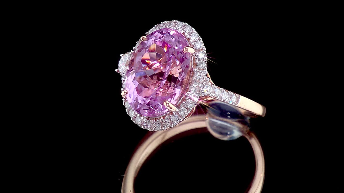 10K Rose Gold AAA Martha Rocha Kunzite, Luxuriant Lab Grown Diamond (G-H, SI) (0.62 cts) Ring (Size 10.0) 8.10 ctw