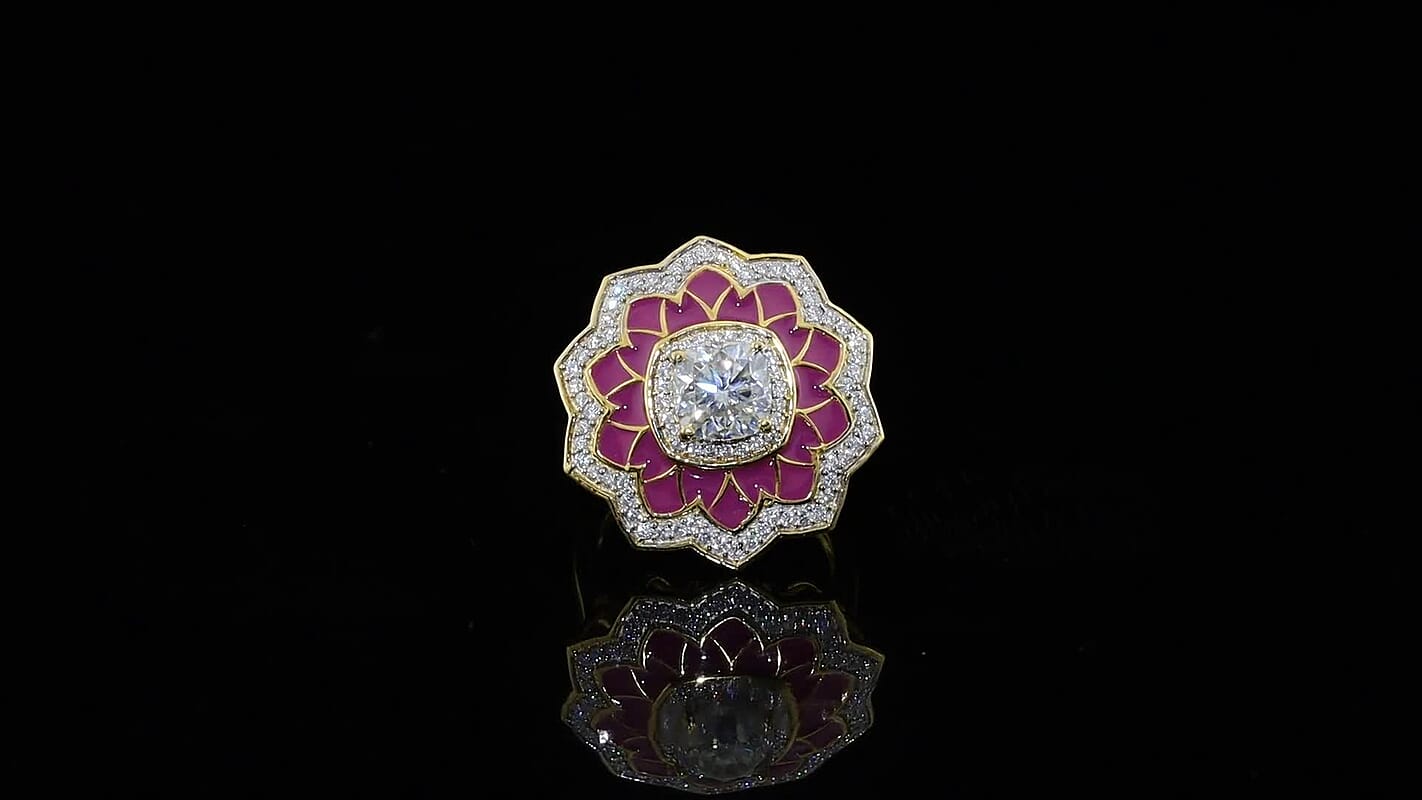 D'Joy Moissanite (Cush 7x7mm) Ring in 18K Vermeil YG Over  Sterling Silver (Size 10.0) 2.30 ctw