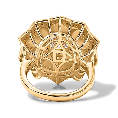 D'Joy Moissanite 2.30 ctw Enameled Lotus Flower Ring in 18K Vermeil Yellow Gold Over Sterling Silver (Size 6.0)