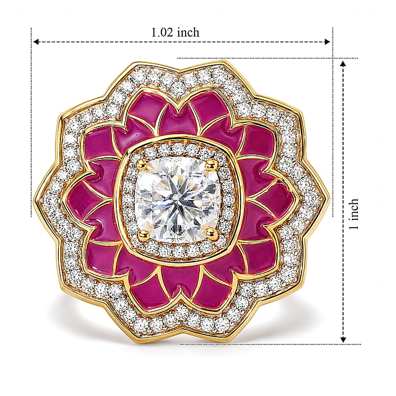 D'Joy Moissanite 2.30 ctw Ring in 18K Vermeil Yellow Gold Over Sterling Silver (Size 6.0)