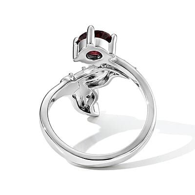 Mozambique Garnet and Simulated Diamond 5.00 ctw Beaded Ring in Silvertone (Adjustable)