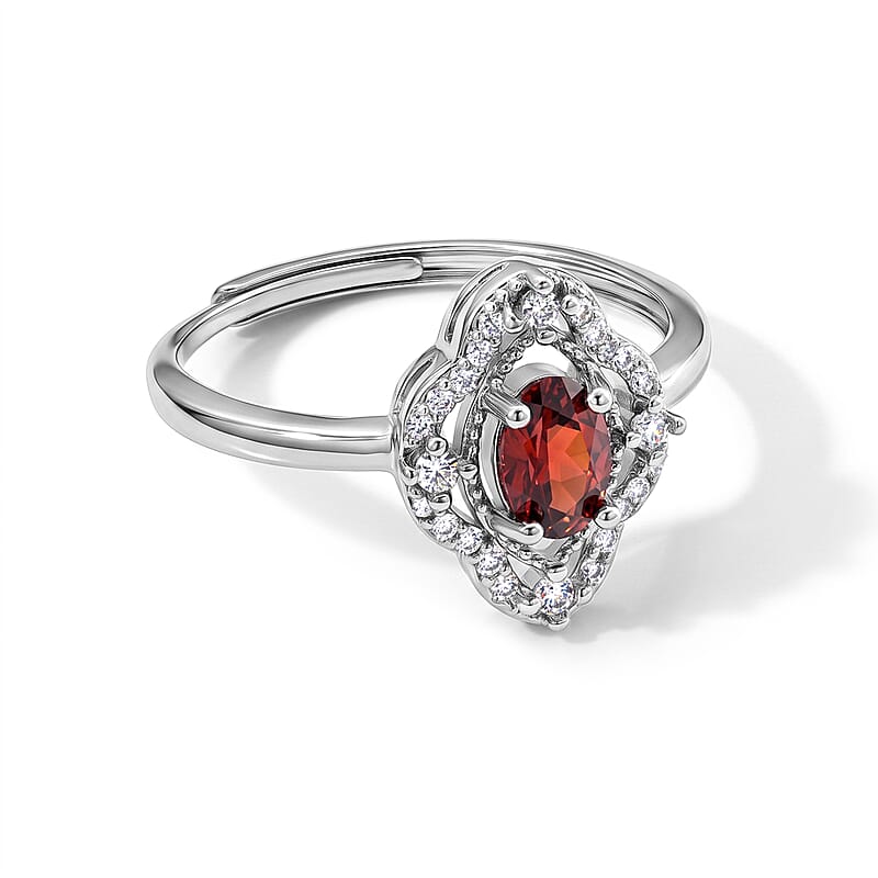 Orissa Rhodolite Garnet and Simulated Diamond 7.00 ctw Beaded Ring in Silvertone (Adjustable)