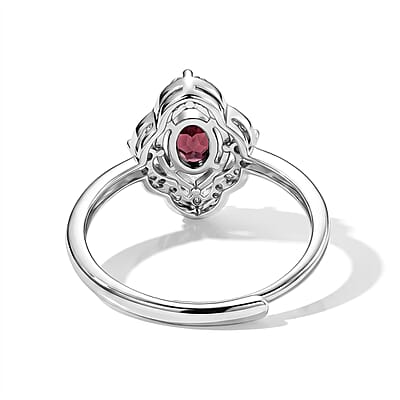 Orissa Rhodolite Garnet and Simulated Diamond 7.00 ctw Beaded Ring in Silvertone (Adjustable)