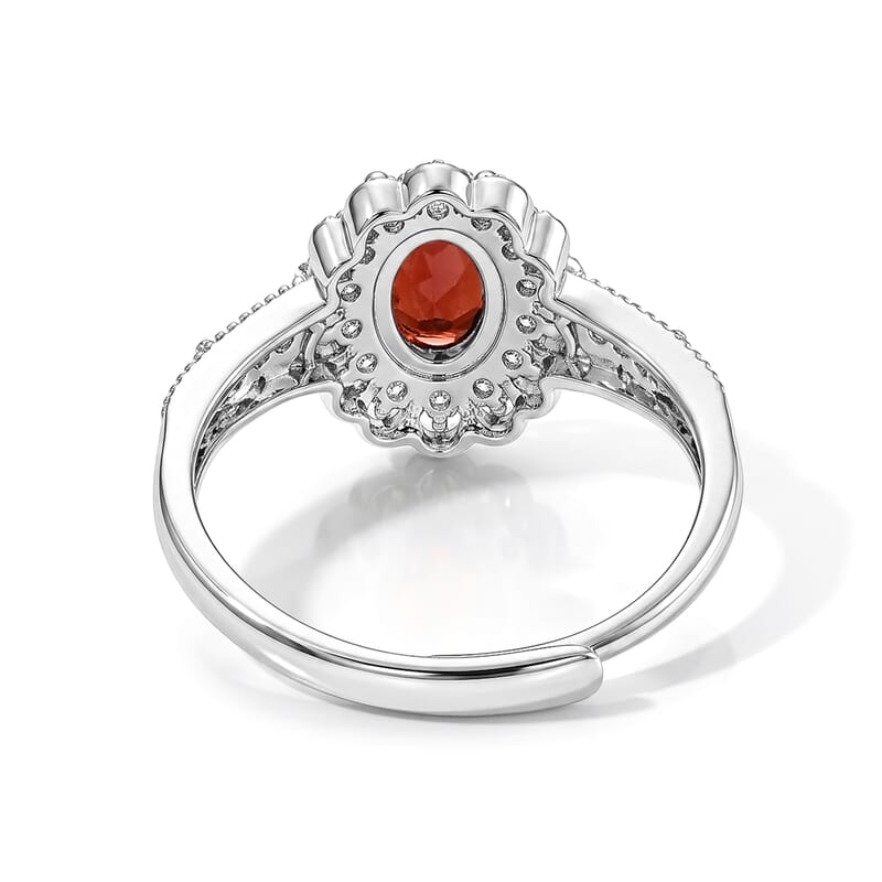 Mozambique Garnet and Simulated Diamond 7.00 ctw Ring in Silvertone (Adjustable)