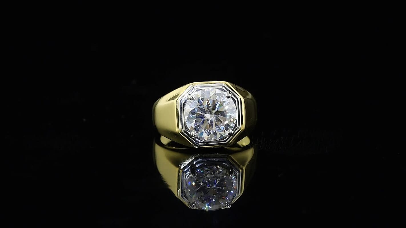D'Joy Moissanite (Rnd 11.5mm) Men's Ring in 18K Vermeil YG Over Sterling Silver (Size 10.0) 5.30 ctw 8671635