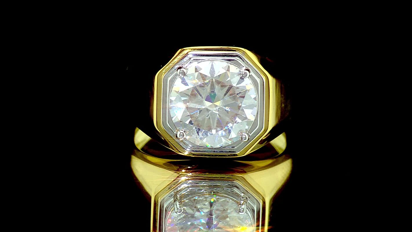 D'Joy Moissanite (Rnd 11.5mm) Men's Ring in 18K Vermeil YG Over Sterling Silver (Size 10.0) 5.30 ctw 8671635