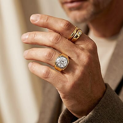 D'Joy Moissanite 5.30 ctw Men's Ring in 18K Vermeil Yellow Gold Over Sterling Silver (Size 10.0)