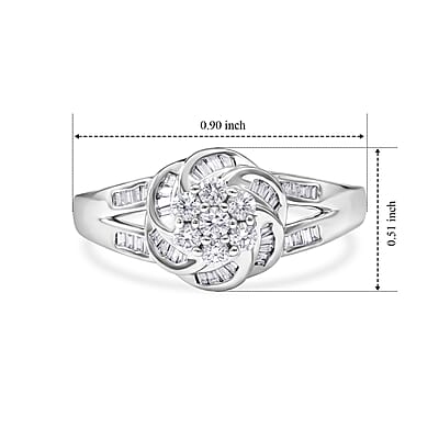 Luxuriant Lab Grown Diamond G-H SI 0.50 ctw Swirl Cluster Ring in Rhodium Over Sterling Silver (Size 6.0)