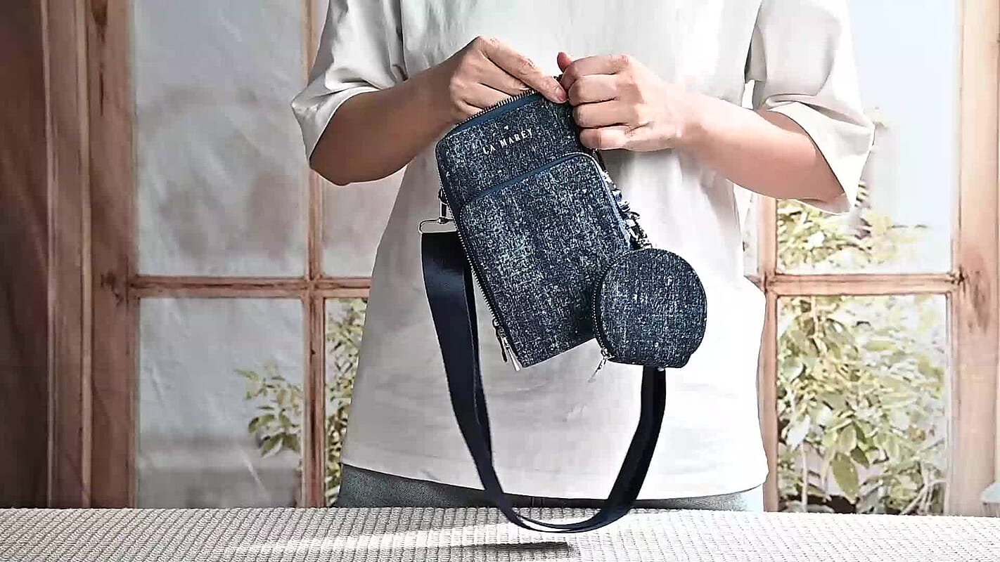 La Marey Light Blue Triple Zipper Denim Small Crossbody Bag with RFID Card Bag