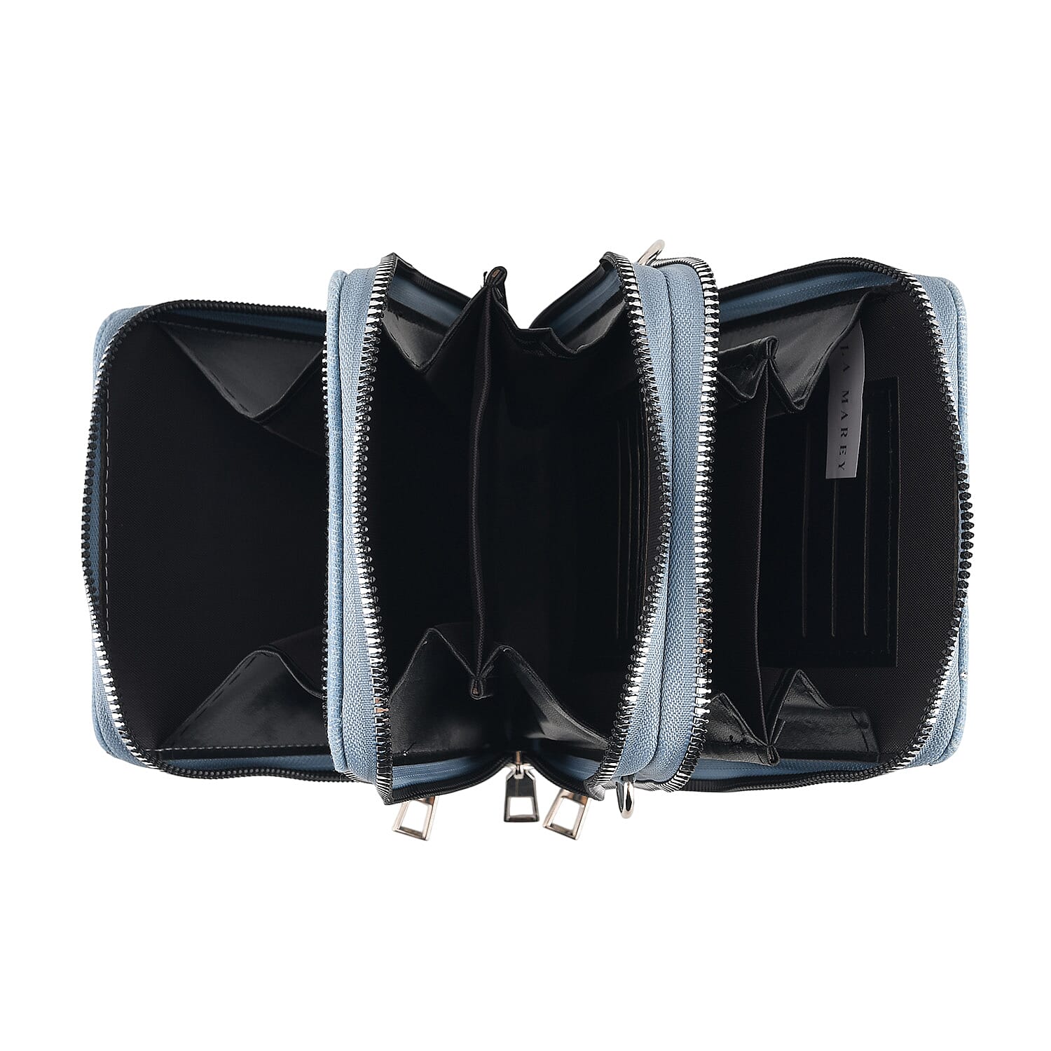 La Marey Light Blue Triple Zipper Denim Small Crossbody Bag with RFID Card Bag