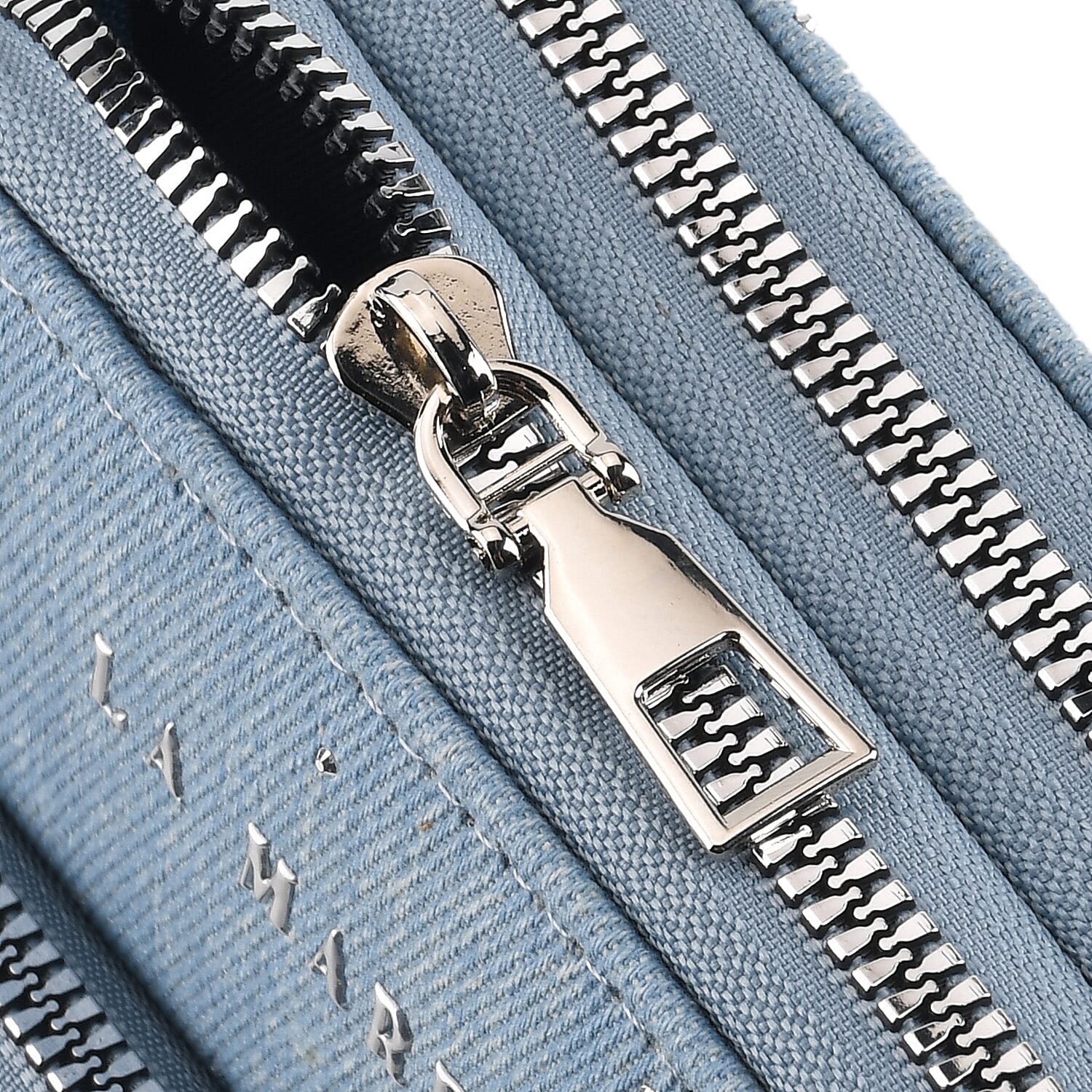 La Marey Light Blue Triple Zipper Denim Small Crossbody Bag with RFID Card Bag
