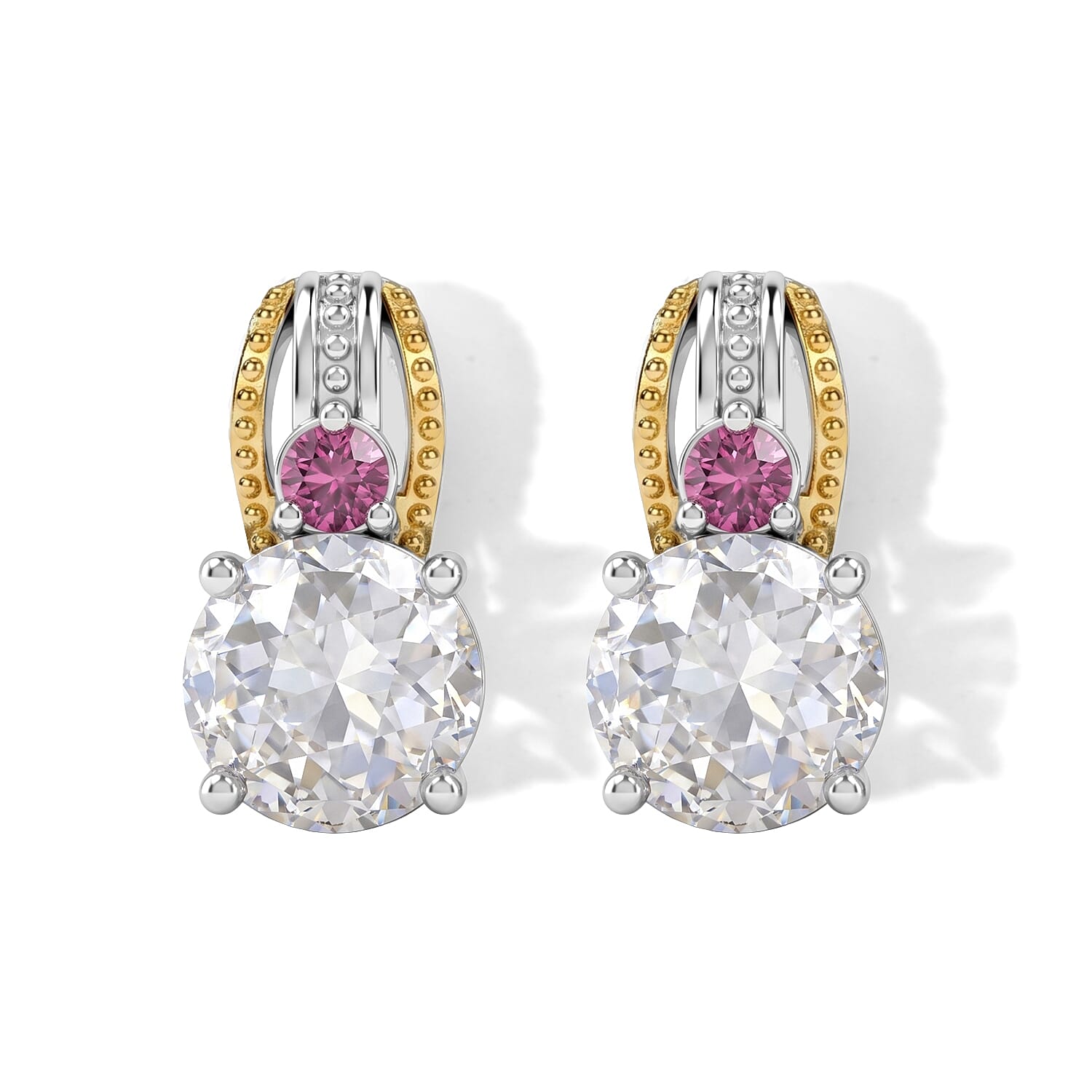 EverTrue Simulated White and Orchid Diamond Earrings in 18K YG Plated and Platinum Bond