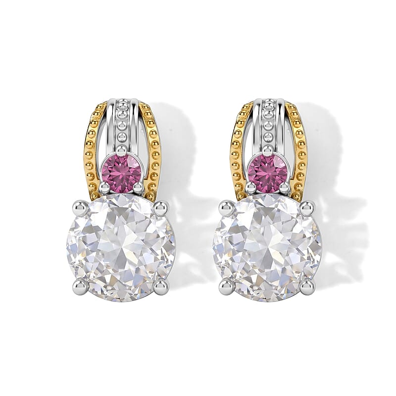 EverTrue Simulated White and Orchid Diamond Earrings in 18K YG Plated and Platinum Bond