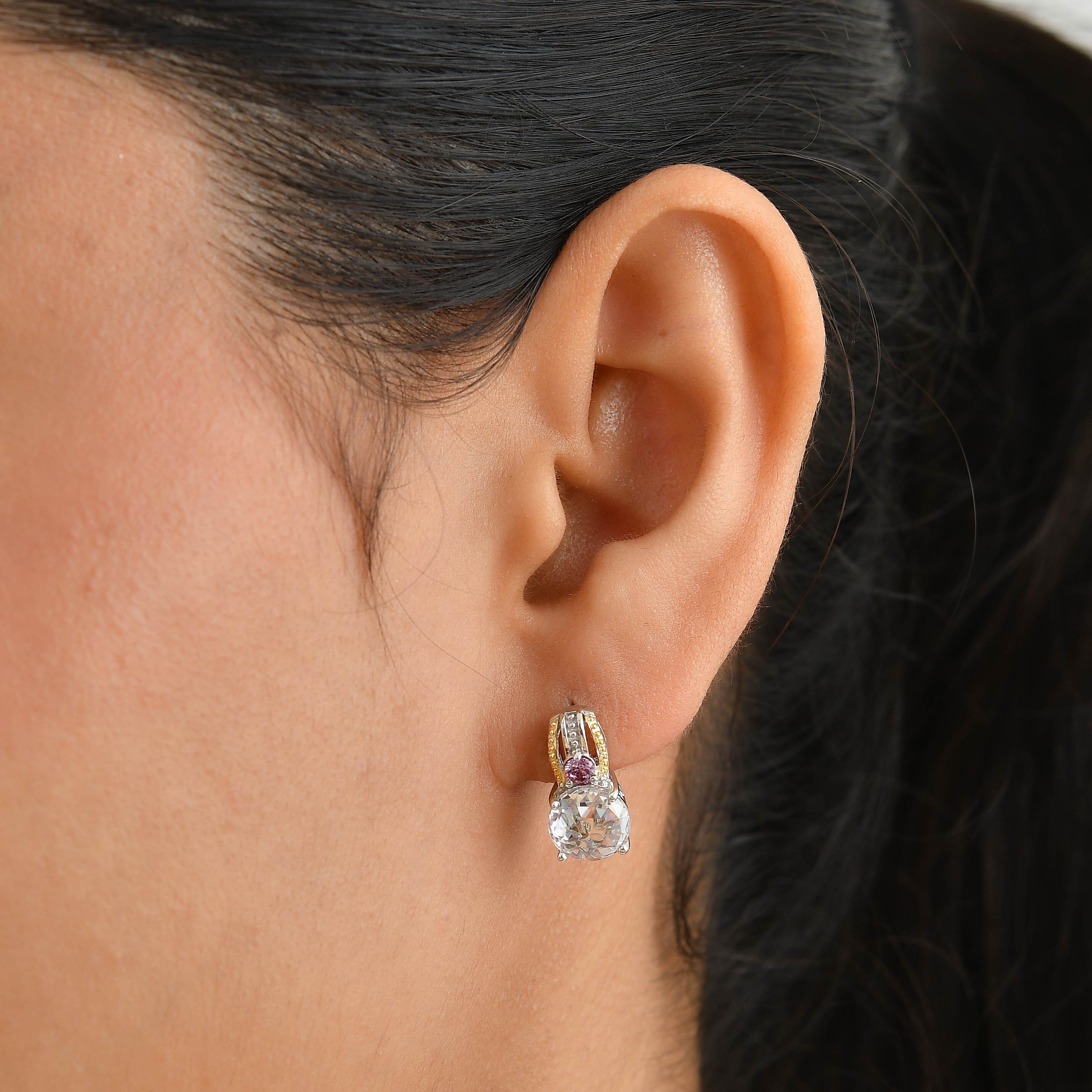 EverTrue Simulated White and Orchid Diamond Earrings in 18K YG Plated and Platinum Bond