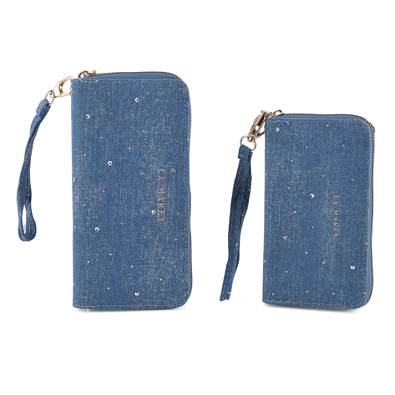 La Marey Blue Set of 2 Denim RFID Wallet with TPU Logo