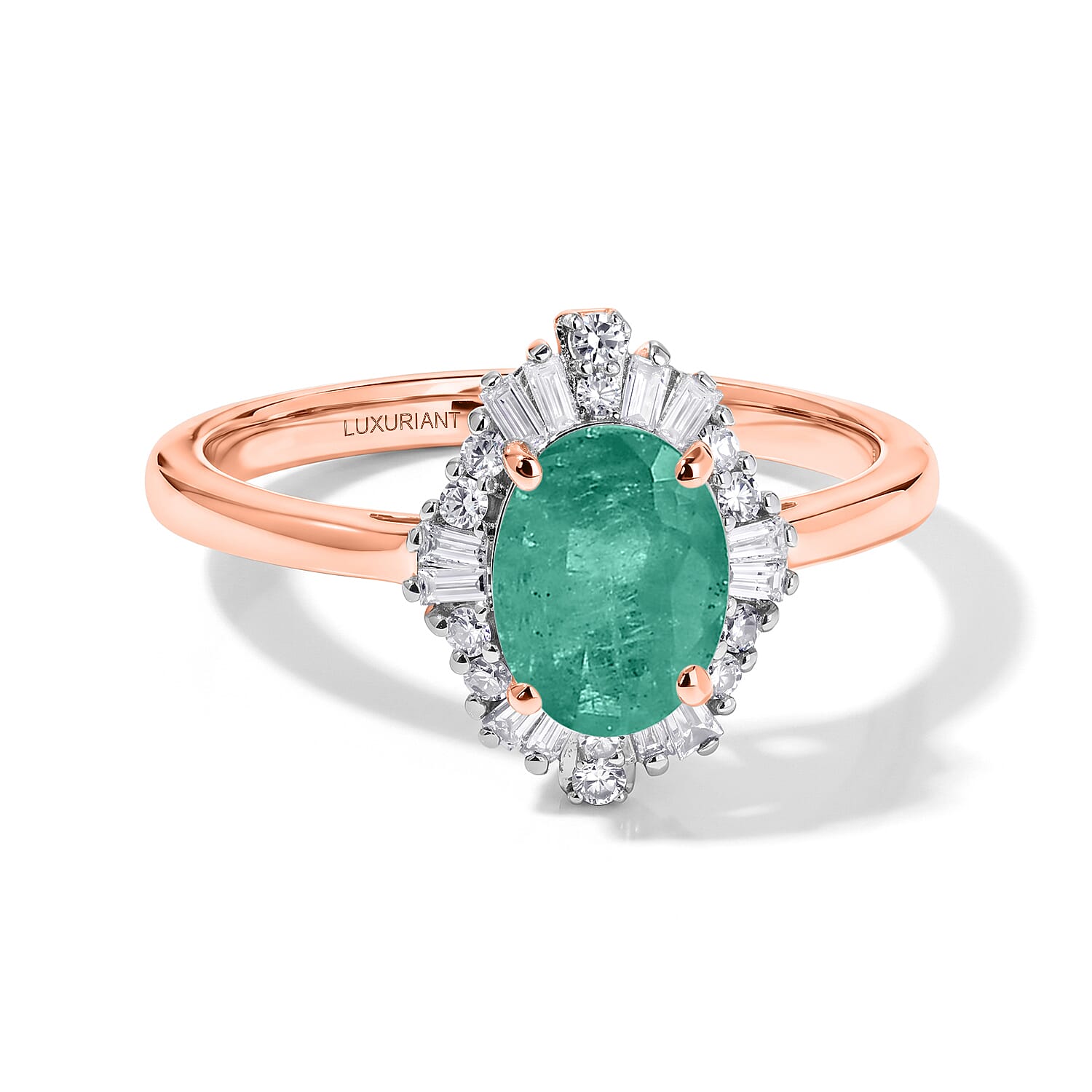 Premium Kagem Zambian Emerald and Luxuriant Lab Grown Diamond G-H SI 1.55 ctw Ring in 18K Vermeil Rose Gold Over Sterling Silver (Size 4.0)
