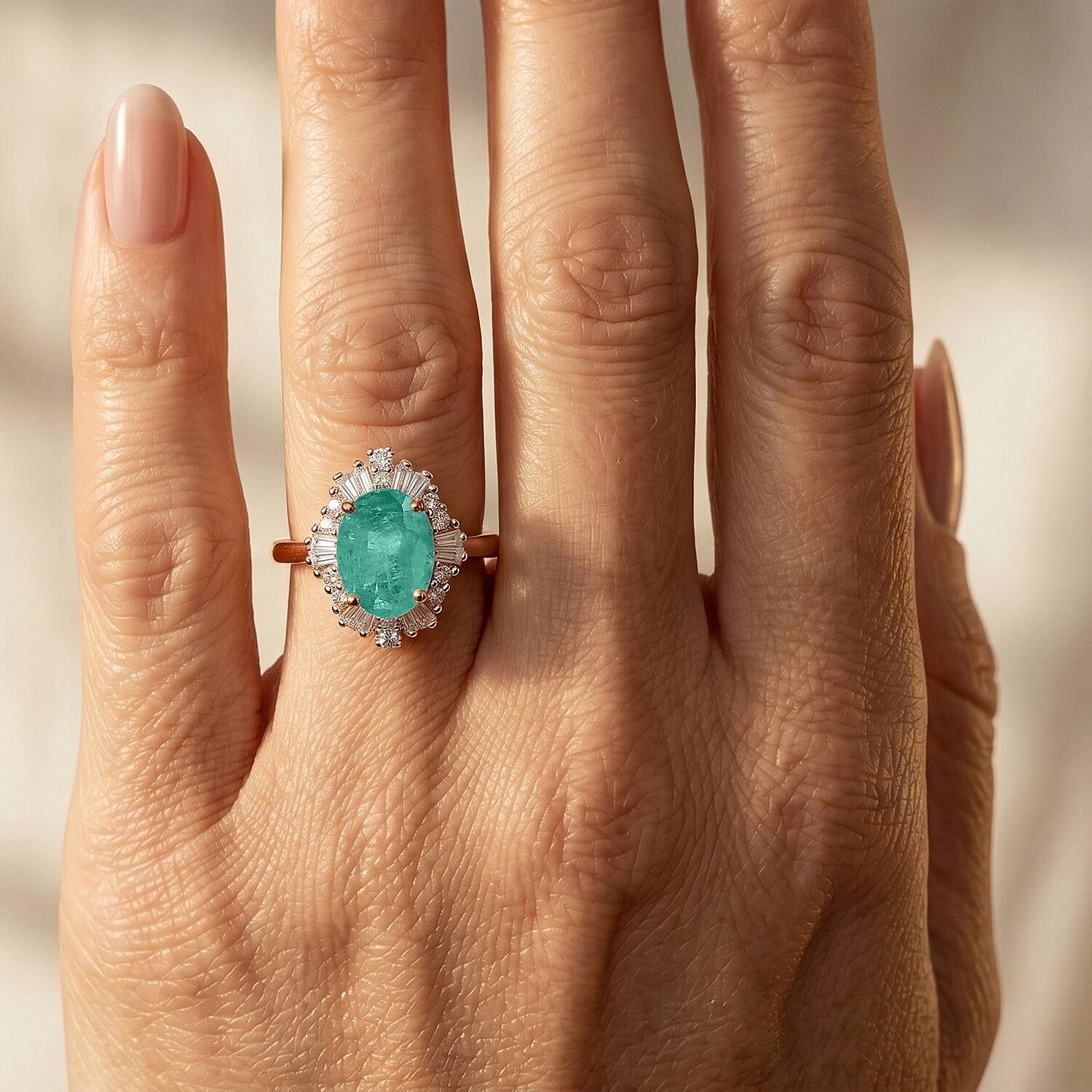 Premium Kagem Zambian Emerald and Luxuriant Lab Grown Diamond G-H SI 1.55 ctw Ring in 18K Vermeil Rose Gold Over Sterling Silver (Size 4.0)