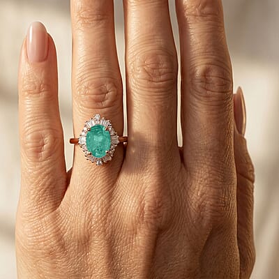 Premium Kagem Zambian Emerald and Luxuriant Lab Grown Diamond G-H SI 1.55 ctw Ring in 18K Vermeil Rose Gold Over Sterling Silver (Size 4.0)