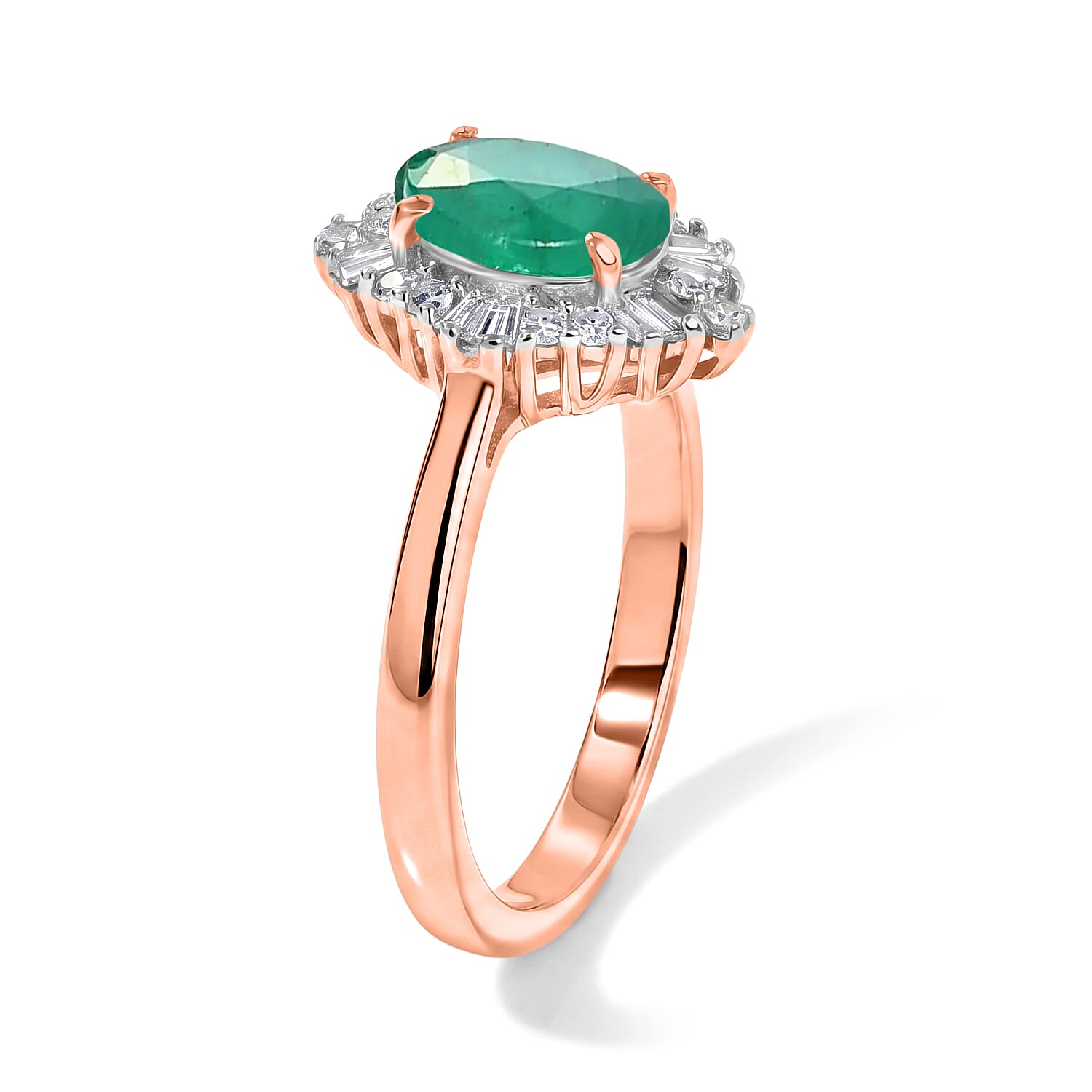 Premium Kagem Zambian Emerald and Luxuriant Lab Grown Diamond G-H SI 1.55 ctw Ring in 18K Vermeil Rose Gold Over Sterling Silver (Size 4.0)