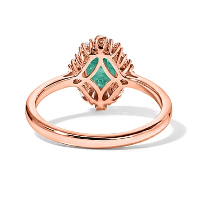 Premium Kagem Zambian Emerald and Luxuriant Lab Grown Diamond G-H SI 1.55 ctw Ring in 18K Vermeil Rose Gold Over Sterling Silver (Size 4.0)