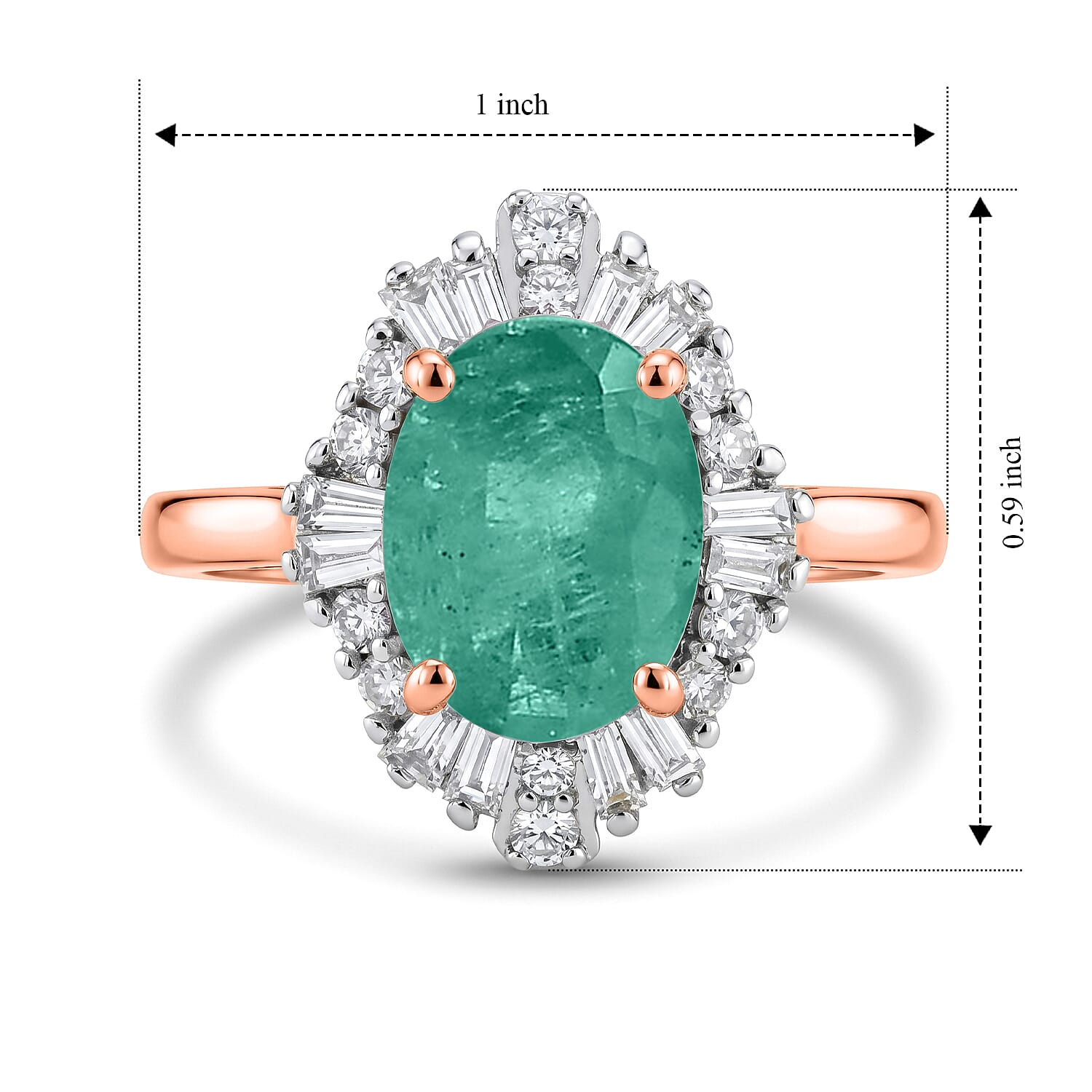 Premium Kagem Zambian Emerald and Luxuriant Lab Grown Diamond G-H SI 1.55 ctw Ring in 18K Vermeil Rose Gold Over Sterling Silver (Size 4.0)