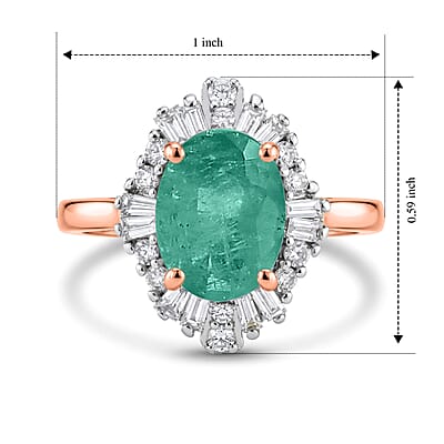 Premium Kagem Zambian Emerald and Luxuriant Lab Grown Diamond G-H SI 1.55 ctw Ring in 18K Vermeil Rose Gold Over Sterling Silver (Size 4.0)