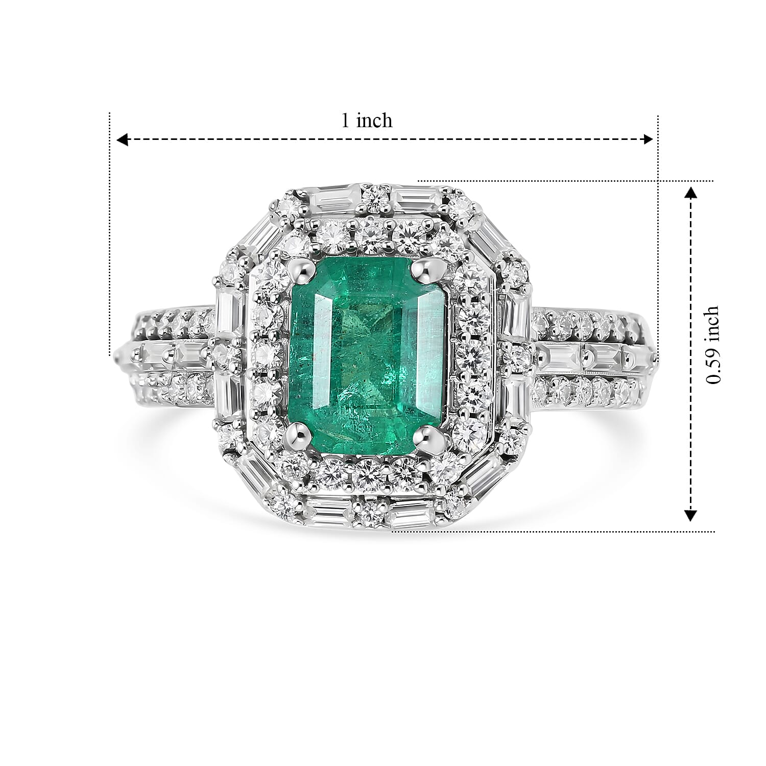 D'Joy Premium Kagem Zambian Emerald and Moissanite 2.25 ctw Architectural Ring in Rhodium Over Sterling Silver (Size 5.0)