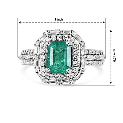 D'Joy Premium Kagem Zambian Emerald and Moissanite 2.25 ctw Architectural Ring in Rhodium Over Sterling Silver (Size 5.0)
