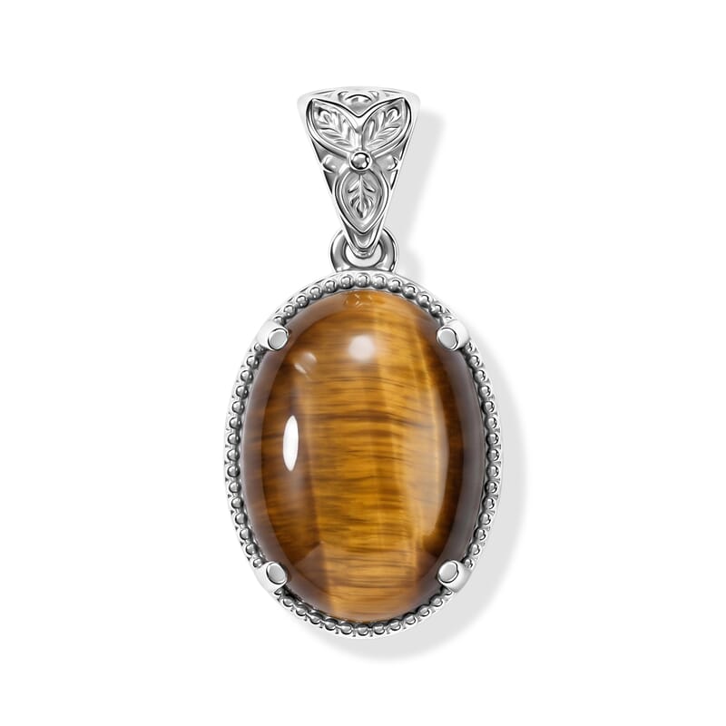 EverTrue Tigers Eye 12.85 ctw Pendant without Chain in Stainless Steel