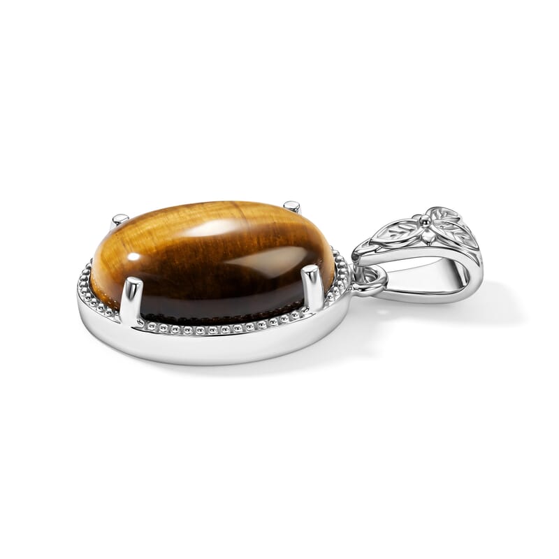EverTrue Tigers Eye 12.85 ctw Pendant without Chain in Stainless Steel