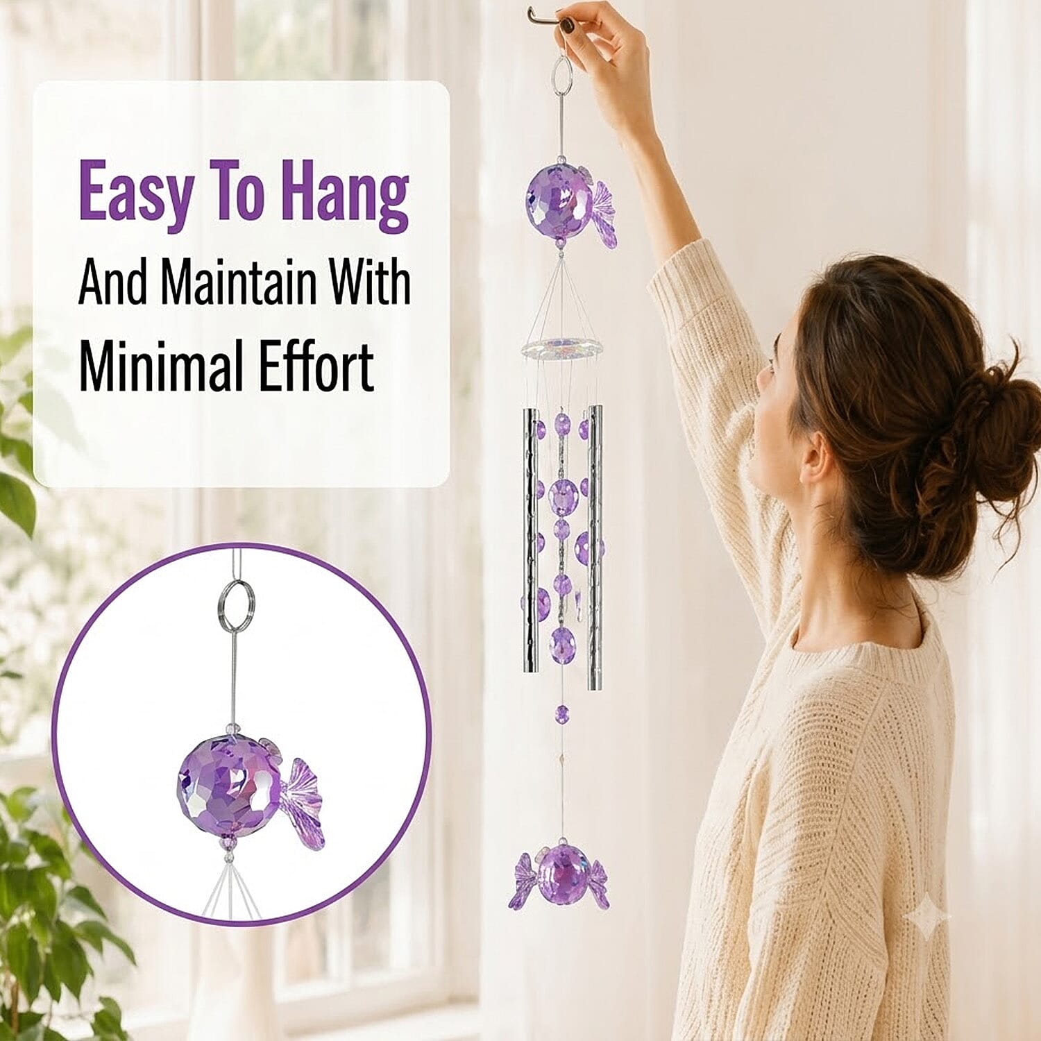 Closeout Beaded Acrylic Chime - Purple Tropical Fish
