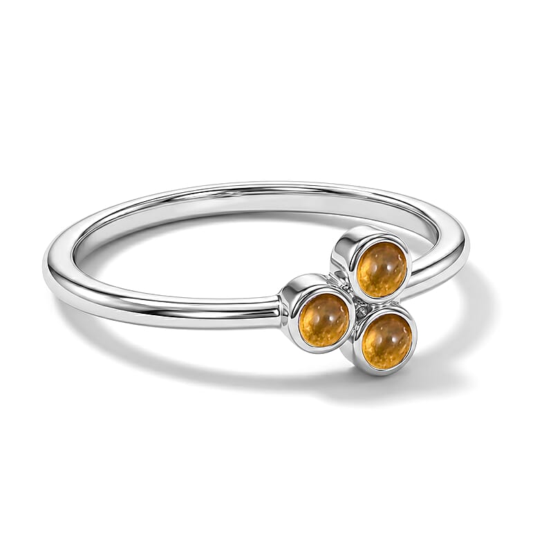 Citrine 0.05 ctw 3 Stone Ring in Sterling Silver (Size 7.0)