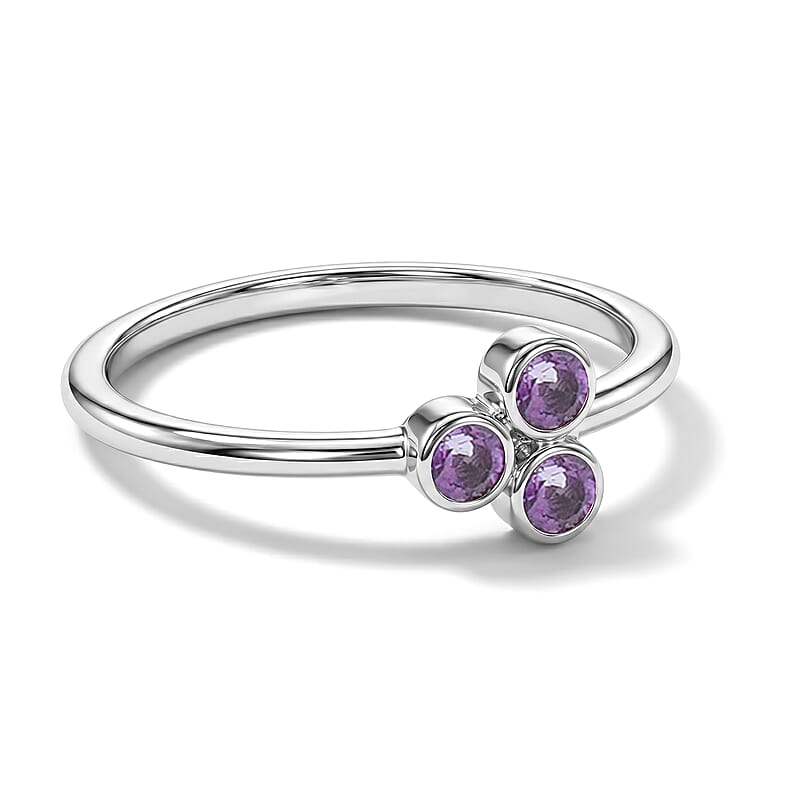 Amethyst 0.05 ctw 3 Stone Ring in Sterling Silver (Size 7.0)