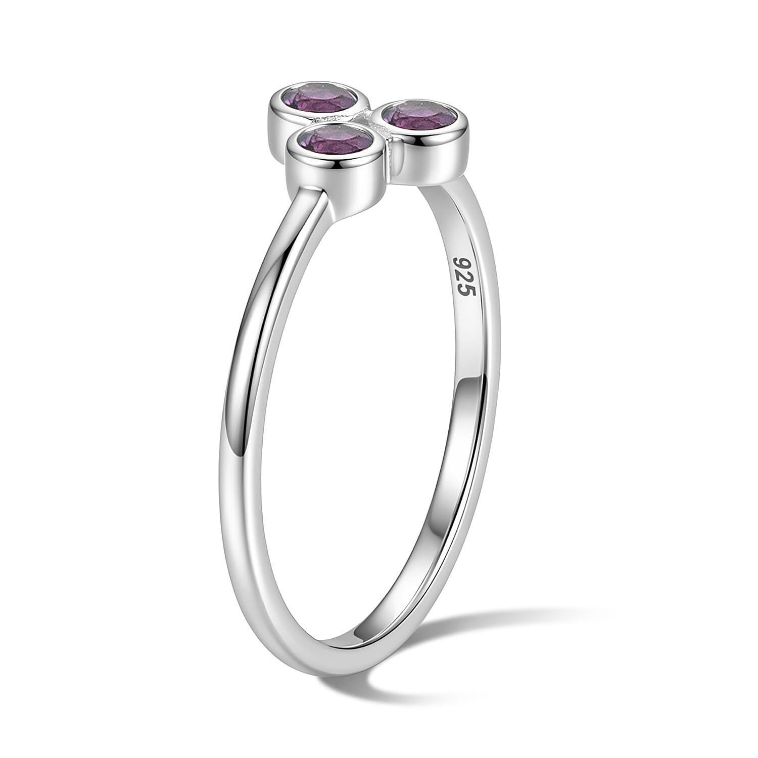 Amethyst 0.05 ctw 3 Stone Ring in Sterling Silver (Size 8.0)