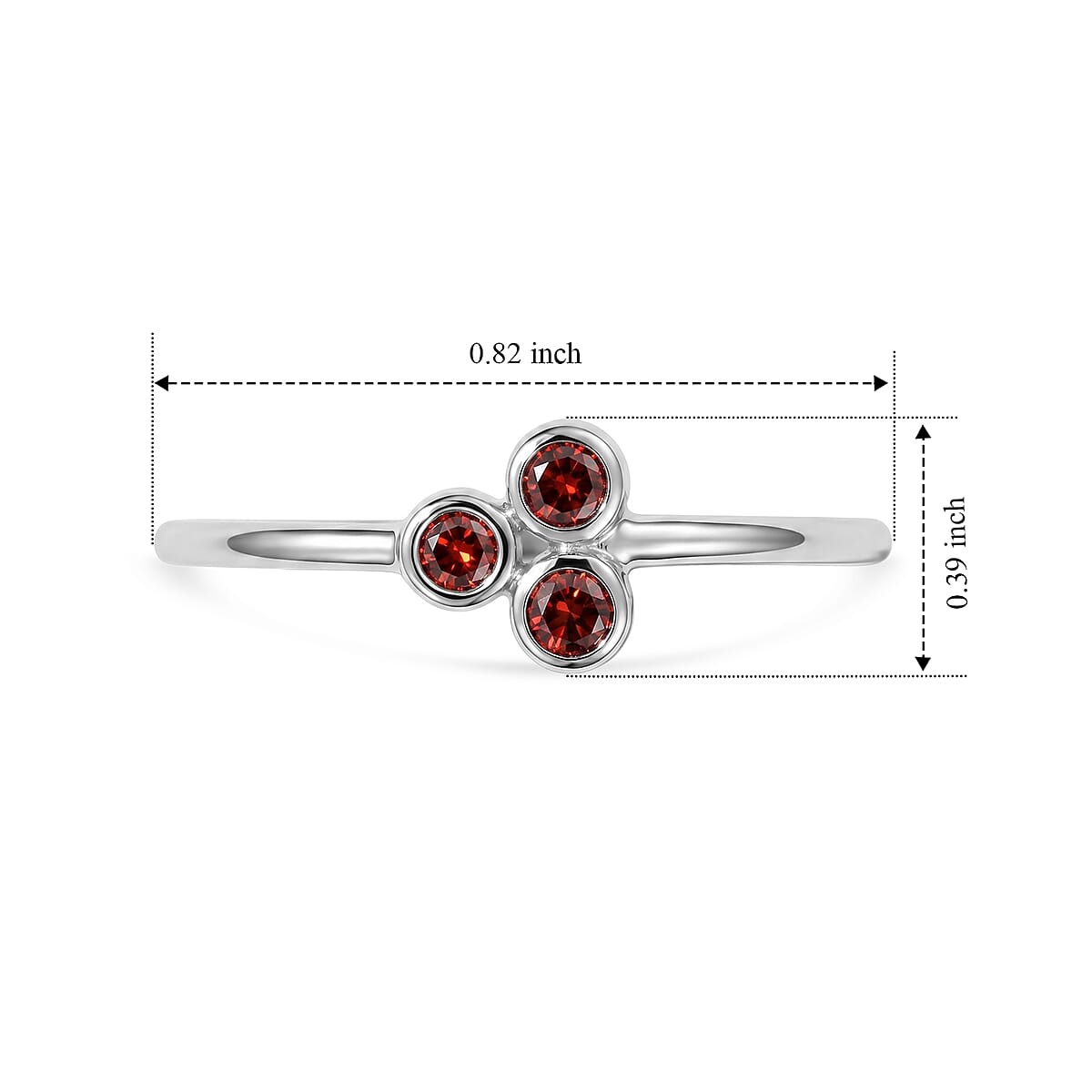 Red Garnet 0.05 ctw 3 Stone Ring in Sterling Silver (Size 8.0) image number 5