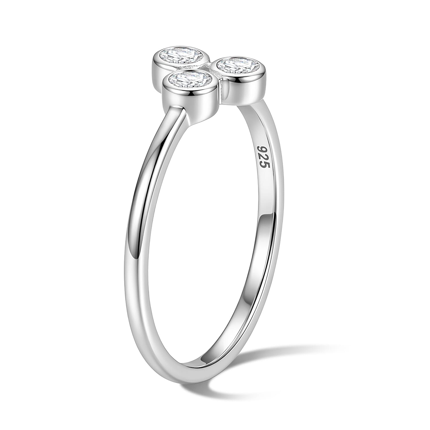 White Topaz 0.05 ctw 3 Stone Ring in Sterling Silver (Size 5.0)