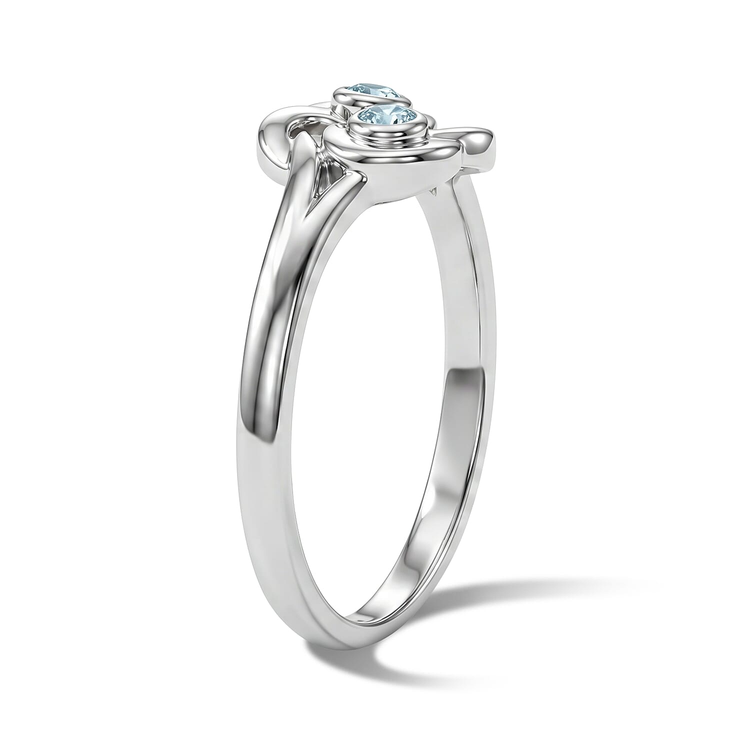 Aquamarine 2 Stone Knot Ring in Sterling Silver (Size 7)
