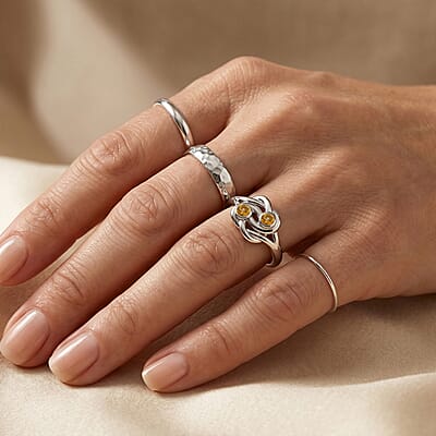 Citrine 2 Stone Knot Ring in Sterling Silver (Size 8.0)